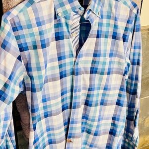 Tailorbyrd Aqua and Navy Plaid Shirt